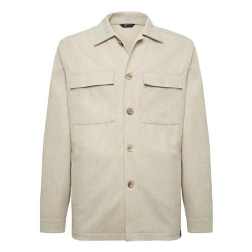 Boggi Milano Link Skjortjacka i Ull Jersey Beige, Herr