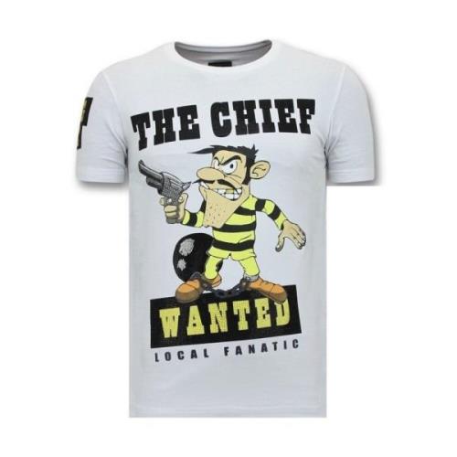 Local Fanatic Exklusiv Herr T-shirt - Chef Eftersökes - 11-6367W White...