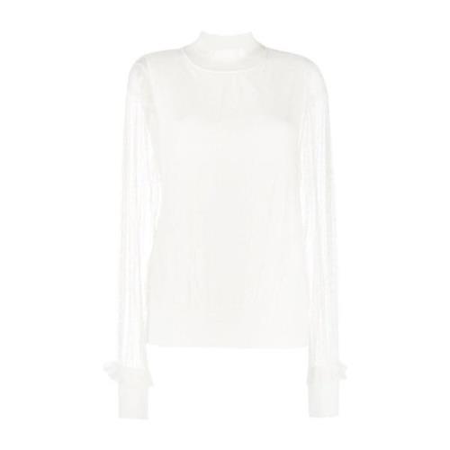 Twinset Lager Tulle Stickad Top White, Dam
