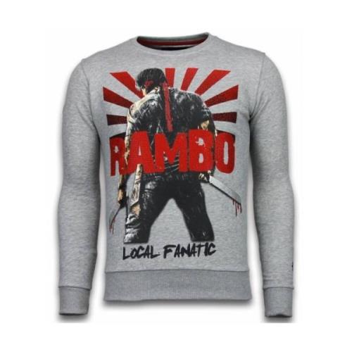 Local Fanatic Rambo Rhinestone Sweater - Man Tröja - 5910A Gray, Herr