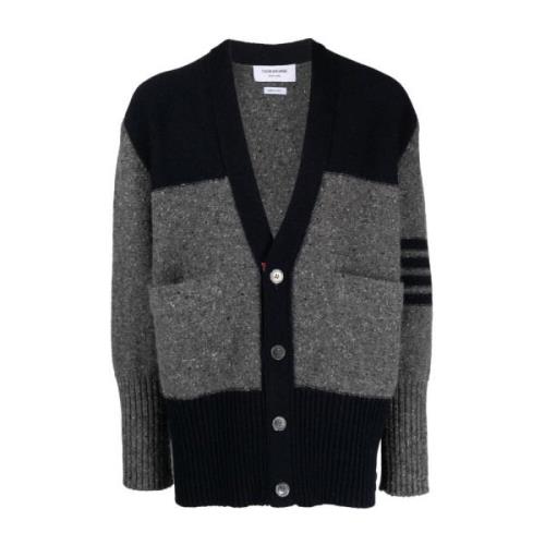 Thom Browne Grå Oversized Jersey Cardigan med Randig Detalj Gray, Herr