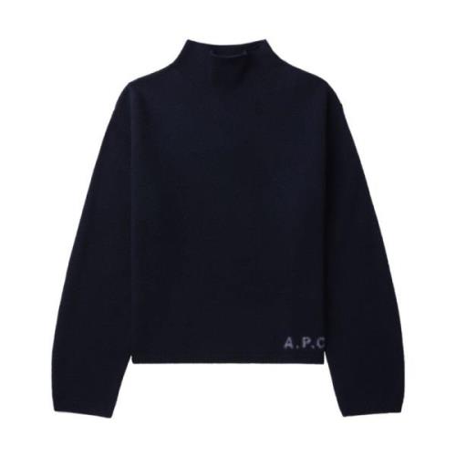 A.p.c. Blå Logo Turtleneck Tröja Blue, Dam