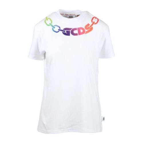 Gcds Vit Logo T-Shirts Kort Ärm Crewneck White, Dam