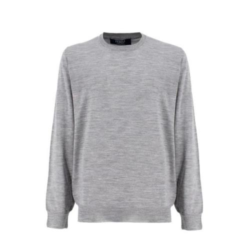 Fedeli Ull Crew-Neck Sweater Gray, Herr