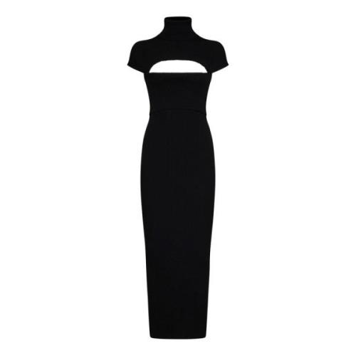 The Attico Svart Ribbstickad Turtleneck Midi Klänning Black, Dam