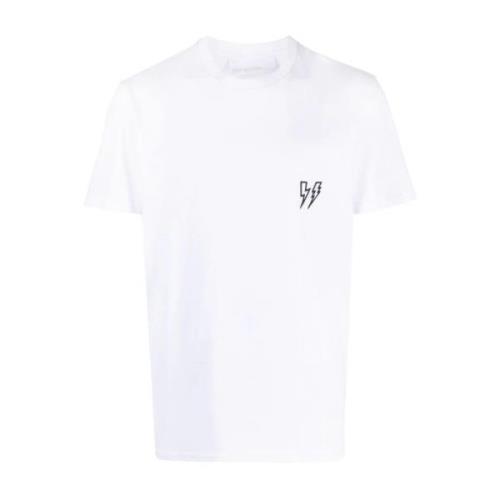 Neil Barrett Broderad Thunderbolt Logo Crewneck T-Shirt White, Herr