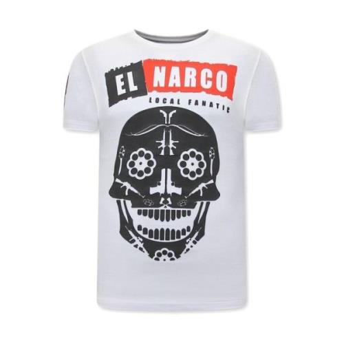 Local Fanatic El Narco T Shirt Med Tryck White, Herr