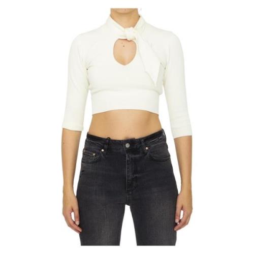 The Attico Ivoar Ribbon Detalj Crop Top Beige, Dam