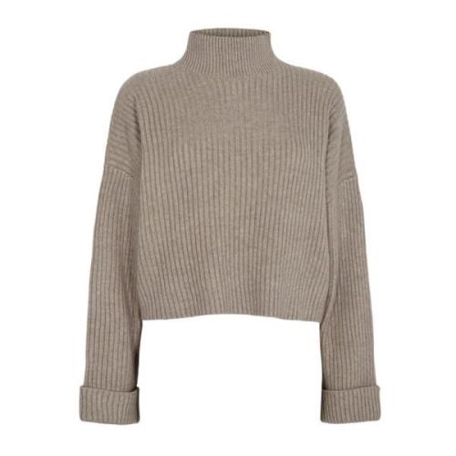 Co'Couture Turtle Neck Box Crop Sweater Brown, Dam
