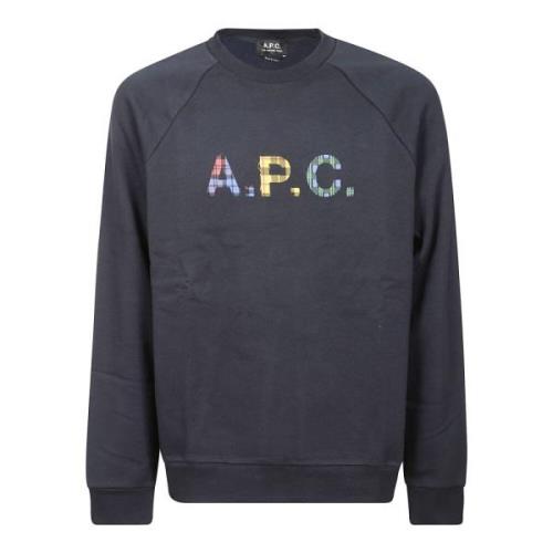 A.p.c. Bomulls Crewneck Sweatshirt med Framsida Tryck Blue, Herr