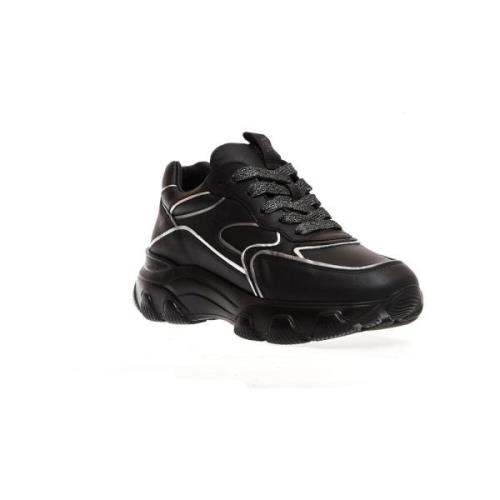Hogan Hyperactive Svarta och Silver Läder Sneakers - Storlek 35 Black,...