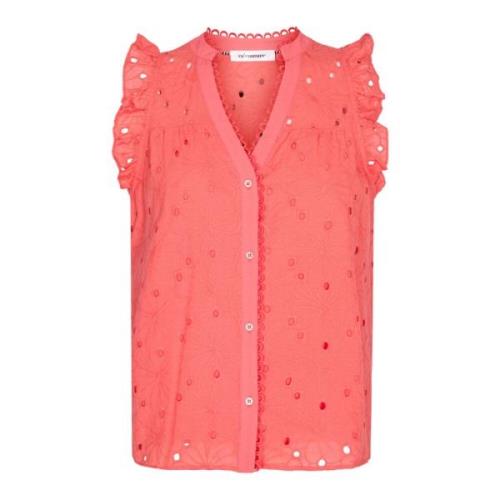 Co'Couture Broderad Anglaise Top med Volangkant Pink, Dam