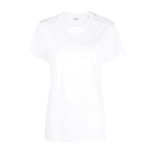 Isabel Marant Étoile Vit T-shirt med broderad logotyp, ekologisk bomul...