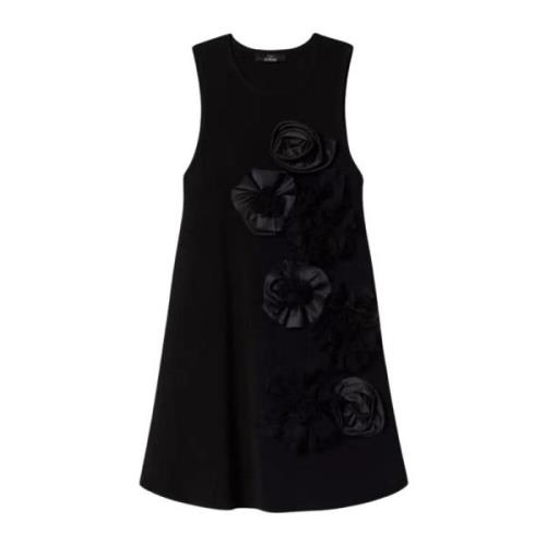 Twinset Elegant Viskosklänning med Handapplicerade Blommor Black, Dam