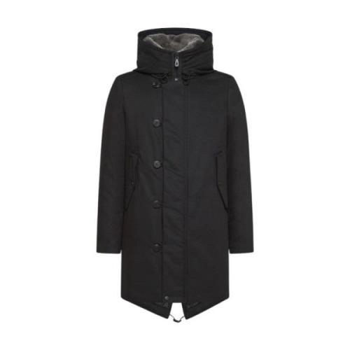 Peuterey Lång Päls Parka med Justerbar Huva Black, Herr