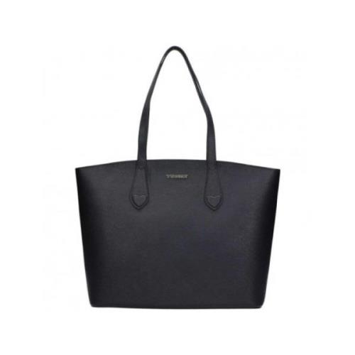 Twinset Glossy Leather Tote Bag Black, Dam