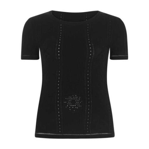Marine Serre Svart Lunar-Pointelle Viskos Blandning T-Shirt Black, Dam