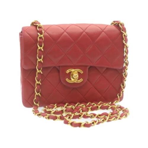 Chanel Vintage Röd Läder Chanel Flap Väska Red, Dam