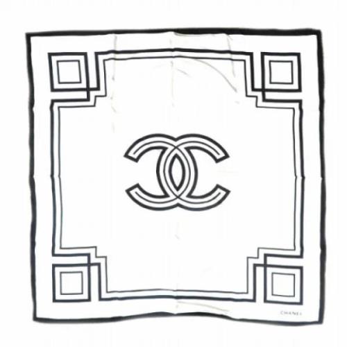 Chanel Vintage Begagnad Vit Siden Chanel Halsduk White, Unisex