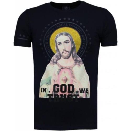Local Fanatic Jesus God Trust Rhinestone - Herr T Shirt - 5094N Blue, ...