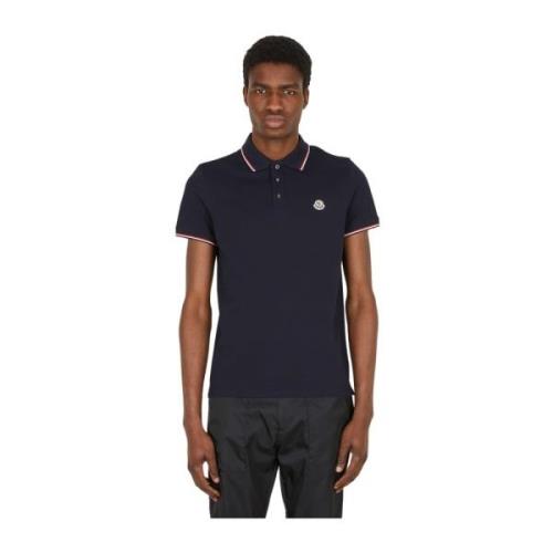 Moncler Randig Logo Polo Tröja Blue, Herr