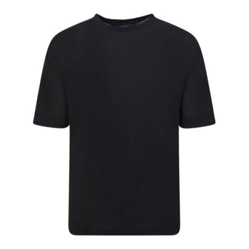 Lardini Svart Linneblandning Avslappnad T-shirt Black, Herr