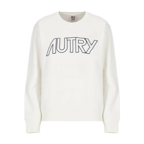 Autry Vit Crew Neck Sweatshirt med Kontrasterande Logotyp White, Dam