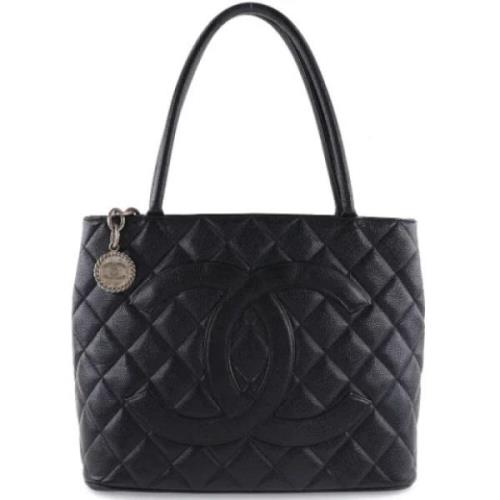 Chanel Vintage Begagnad Svart Läder Chanel Väska Black, Dam
