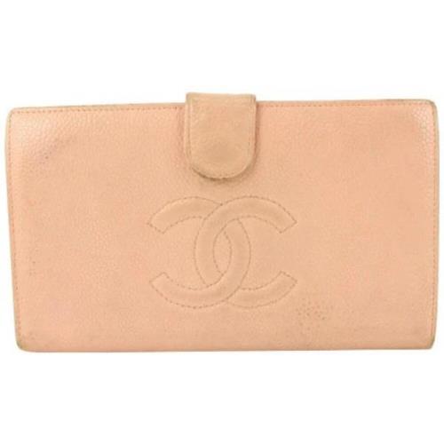 Chanel Vintage Förbrukade läderpl?nböcker i bra skick Beige, Dam