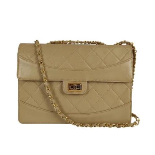 Chanel Vintage Beige Läder Chanel Flap Väska Beige, Dam