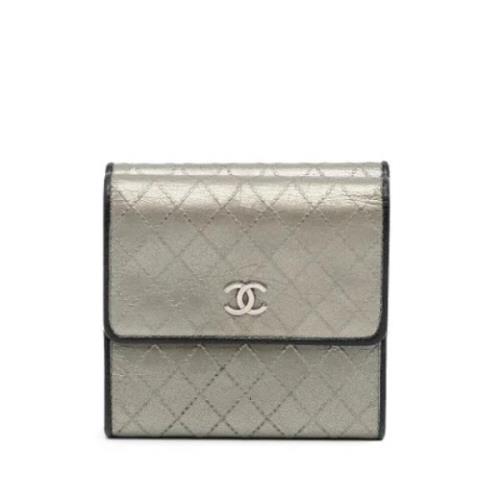 Chanel Vintage Begagnad Silverläder Plånbok Gray, Dam