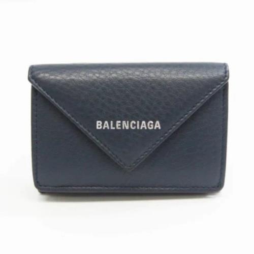 Balenciaga Vintage Begagnad Marinblå Läderplånbok Blue, Dam