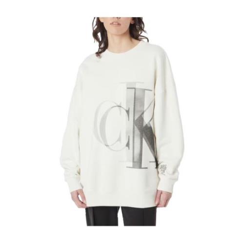 Calvin Klein Bekväm Oversized Hoodless Sweatshirt Beige, Dam