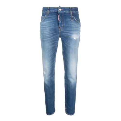 Dsquared2 Blå Slim-Fit Jeans med Distressed Finish Blue, Dam