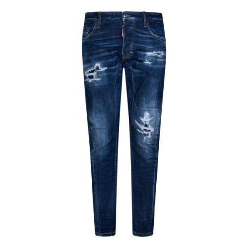 Dsquared2 Slim-Fit Blå Jeans med Slitna Detaljer Blue, Herr