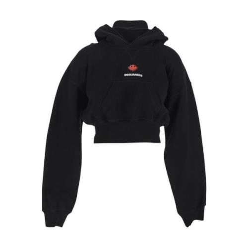 Dsquared2 Trendig Bomull Cropped Fit Hoodie Black, Dam