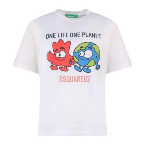 Dsquared2 Ekologisk bomull T-shirt med grafiskt tryck White, Dam