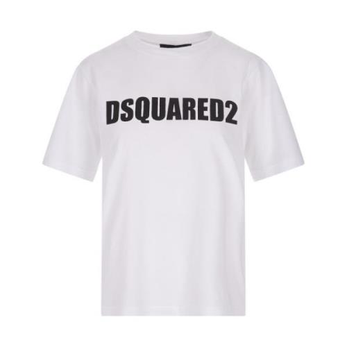 Dsquared2 Vit Crew-neck T-shirt med Logo Print White, Dam