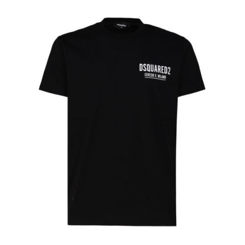 Dsquared2 Svart Bomull T-shirt med Logotryck Black, Herr