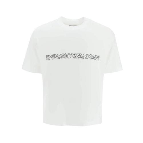 Emporio Armani Lyxig Lyocell Blandning T-Shirt för Män White, Herr