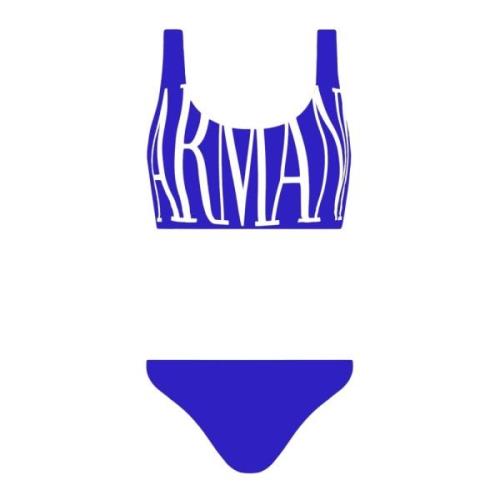 Emporio Armani 2-delad baddräkt med stort logotyp Blue, Dam