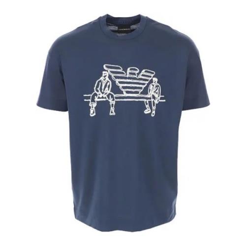 Emporio Armani Blå kortärmad T-shirt med broderad maxi-logotyp Blue, H...