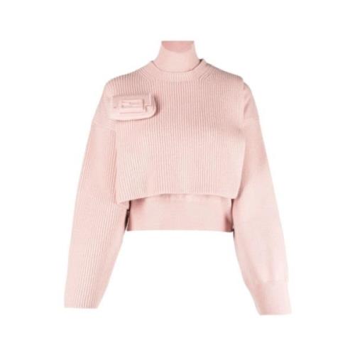 Fendi Lagerad ribbstickad tröja Pink, Dam