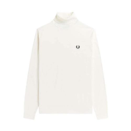 Fred Perry Marinblå Roll Neck Stickad Tröja White, Herr