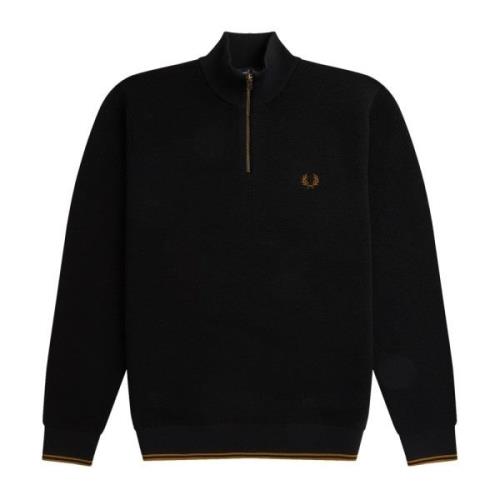 Fred Perry Texturerad Merino Stickad Tröja Black, Herr