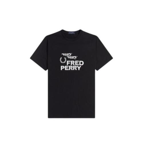 Fred Perry Tryckt rund hals bomull T-shirt Black, Herr