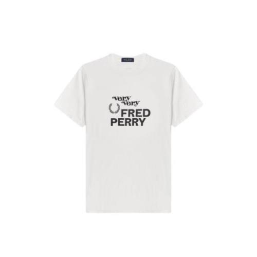 Fred Perry Tryckt rund hals bomull T-shirt White, Herr