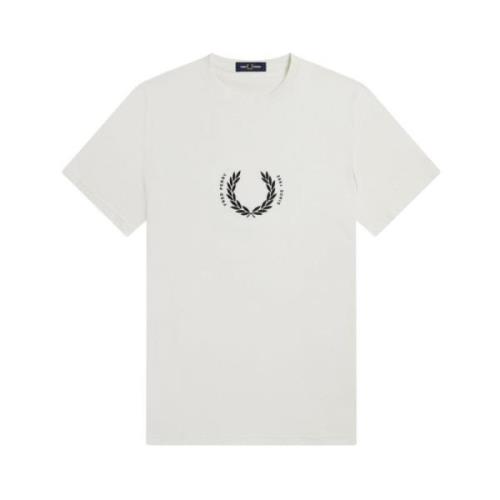 Fred Perry Circle Branding T-Shirt med Laurel Brodyr White, Herr