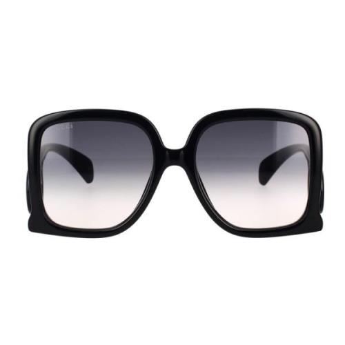 Gucci Fyrkantiga Oversized Solglasögon med GG Interlocking Logo Black,...
