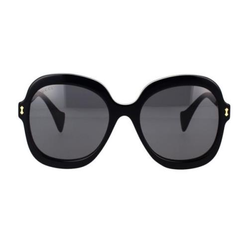Gucci Geometrisk Oversize Solglasögon med Emaljdetalj Black, Dam